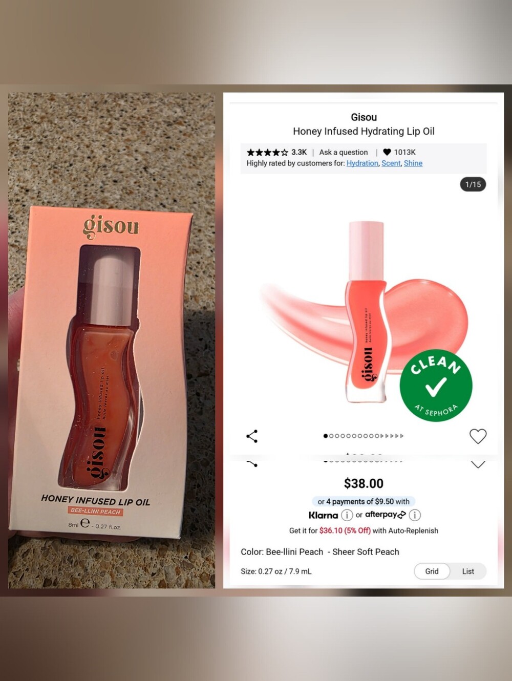 Gisou Honey Infused Hydrating Lip Oil - bee lini peach